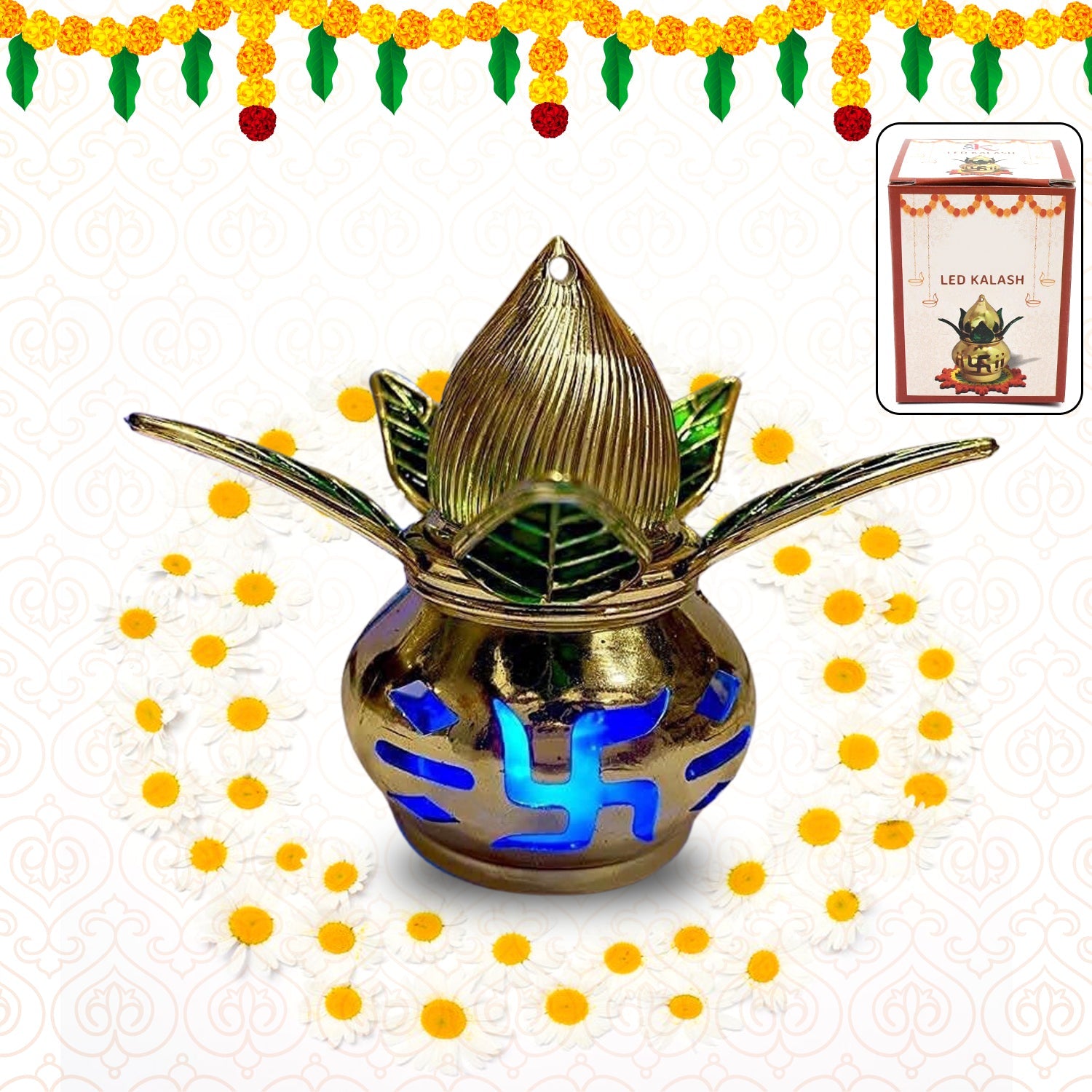 Gold Plated Eco Friendly LED Kalash for Pooja Mandir Gold Plated Eco Friendly LED Kalash for Pooja Mandir
